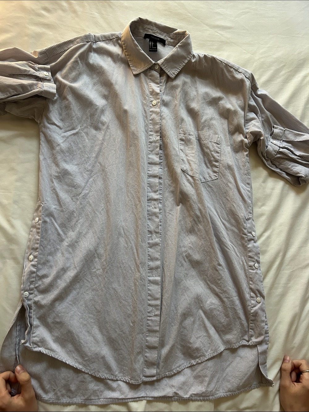Forever 21 Women's Light Gray Striped Button-Down Tunic